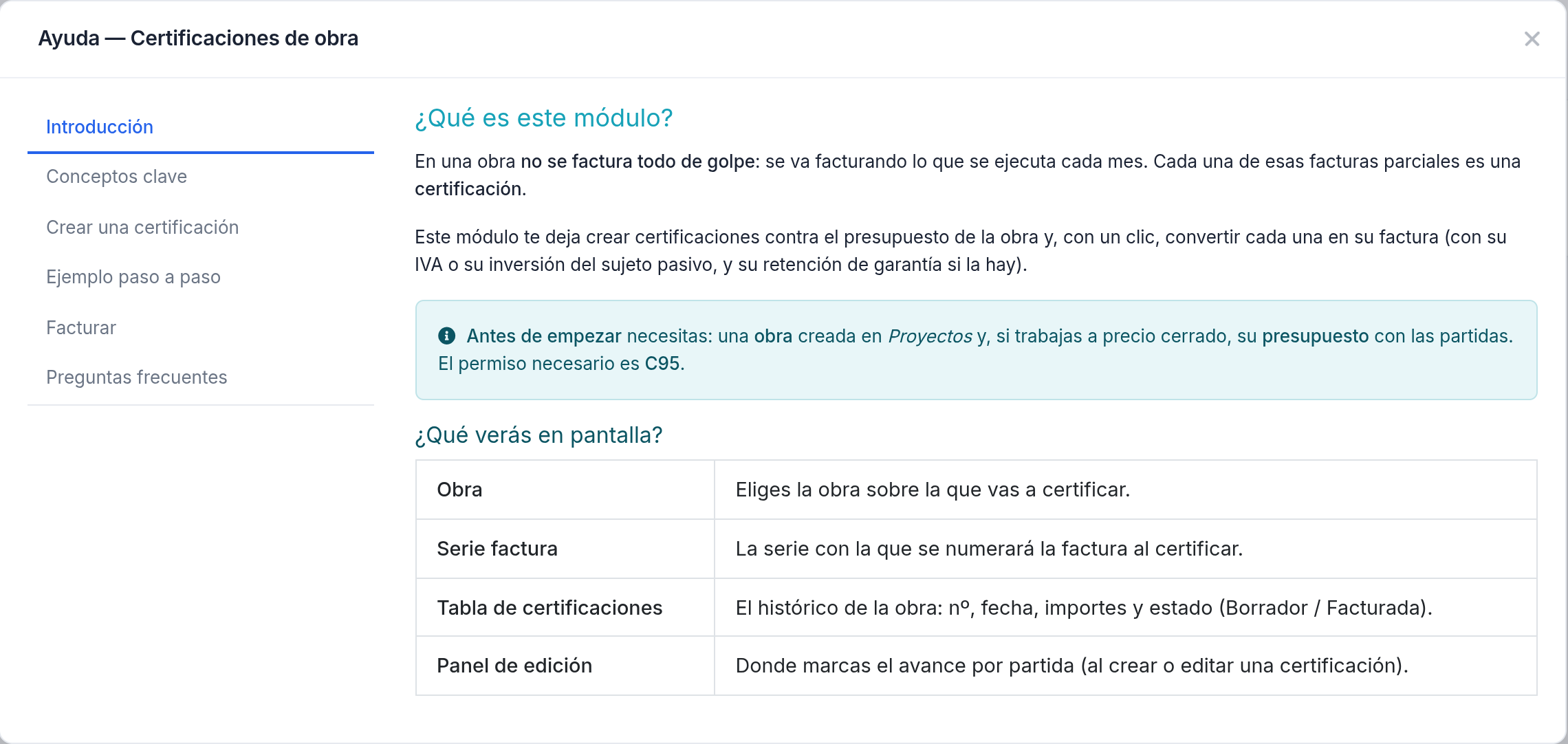 Certificación de obra — Introducción