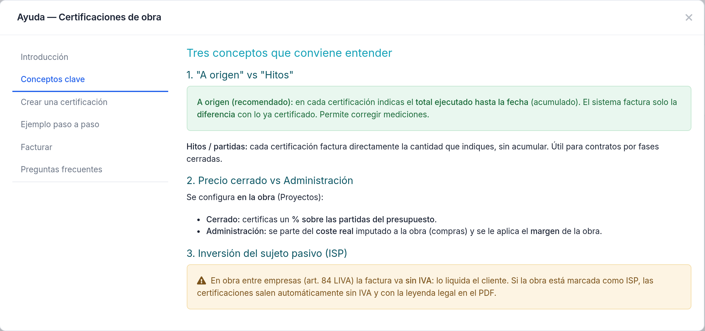 Certificación de obra — Conceptos clave