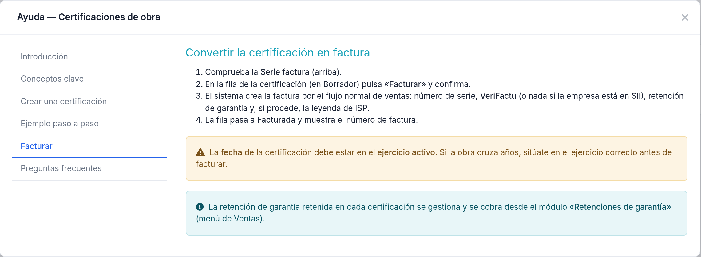 Certificación de obra — Facturar