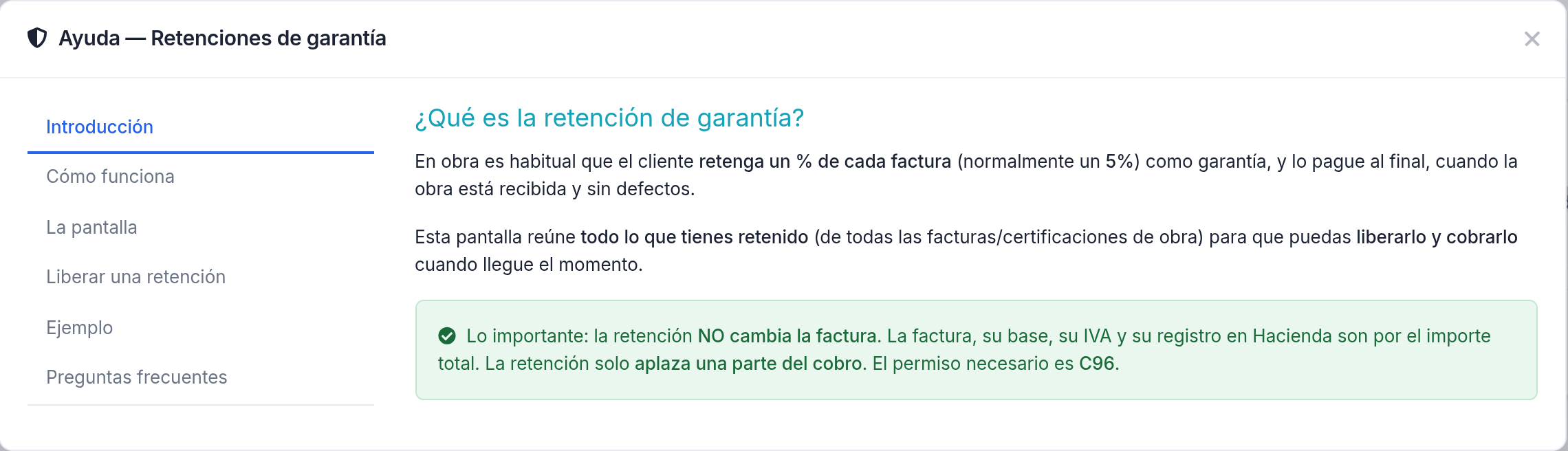 Retención de garantía — Introducción
